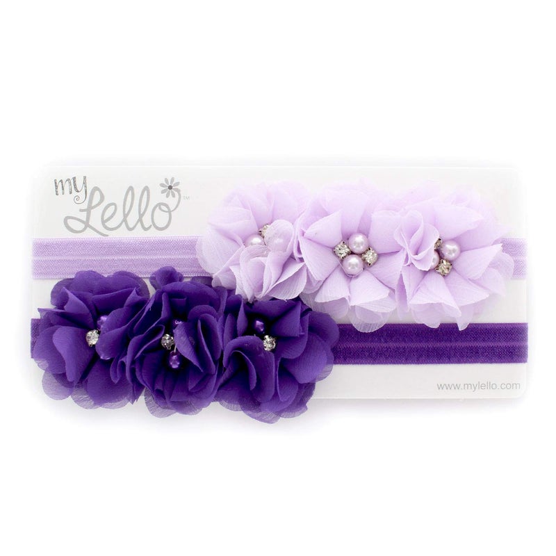 My Lello Girls Flower Headbands Toddler Fabric Beaded Trio Stretchy Elastic Pair (Royal/White) - Image 3